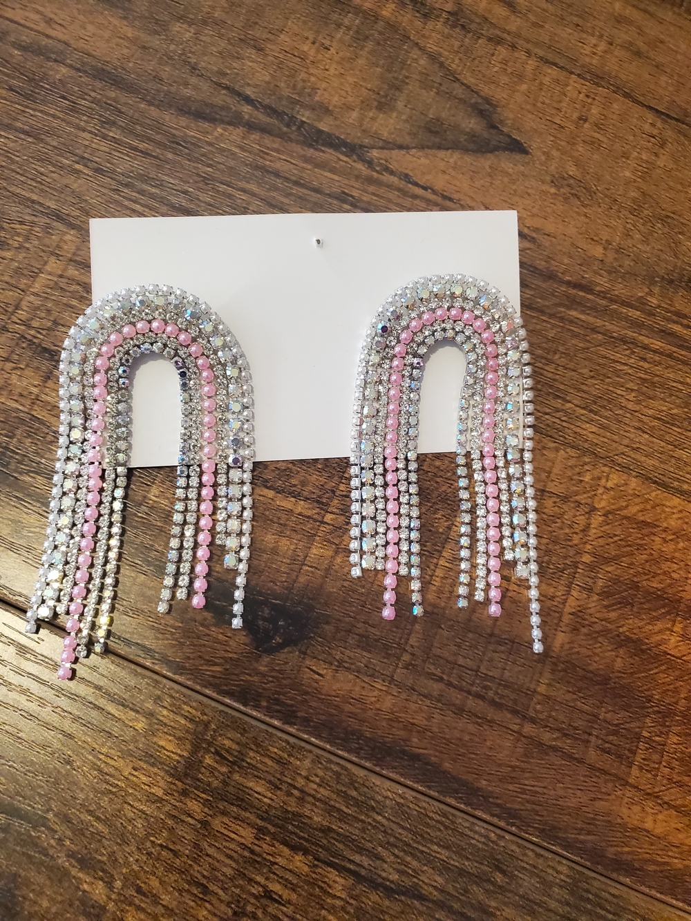 Pink, Silver, Pear, And Crystal Fringe Earrings - Women Jewelry